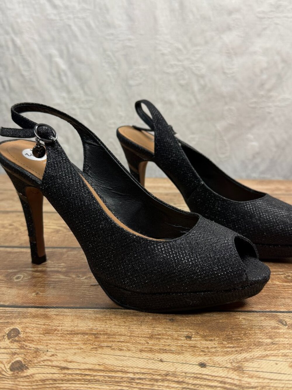 J. Renee Women’s 7.5 Black Peep Toe Platform Slingback Heels Strappy Dress Shoes
